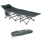 Outsunny Pat Pliabil cu Buzunare de Depozitare si Geanta pentru Transport, Pat de Camping Capitonat si Inaltat, 188x64.5x53 cm, Gri | Aosom Romania