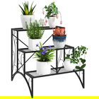 Outsunny Raft pentru Plante cu 3 Niveluri din metal, 60x60x60 cm, Negru | Aosom Romania