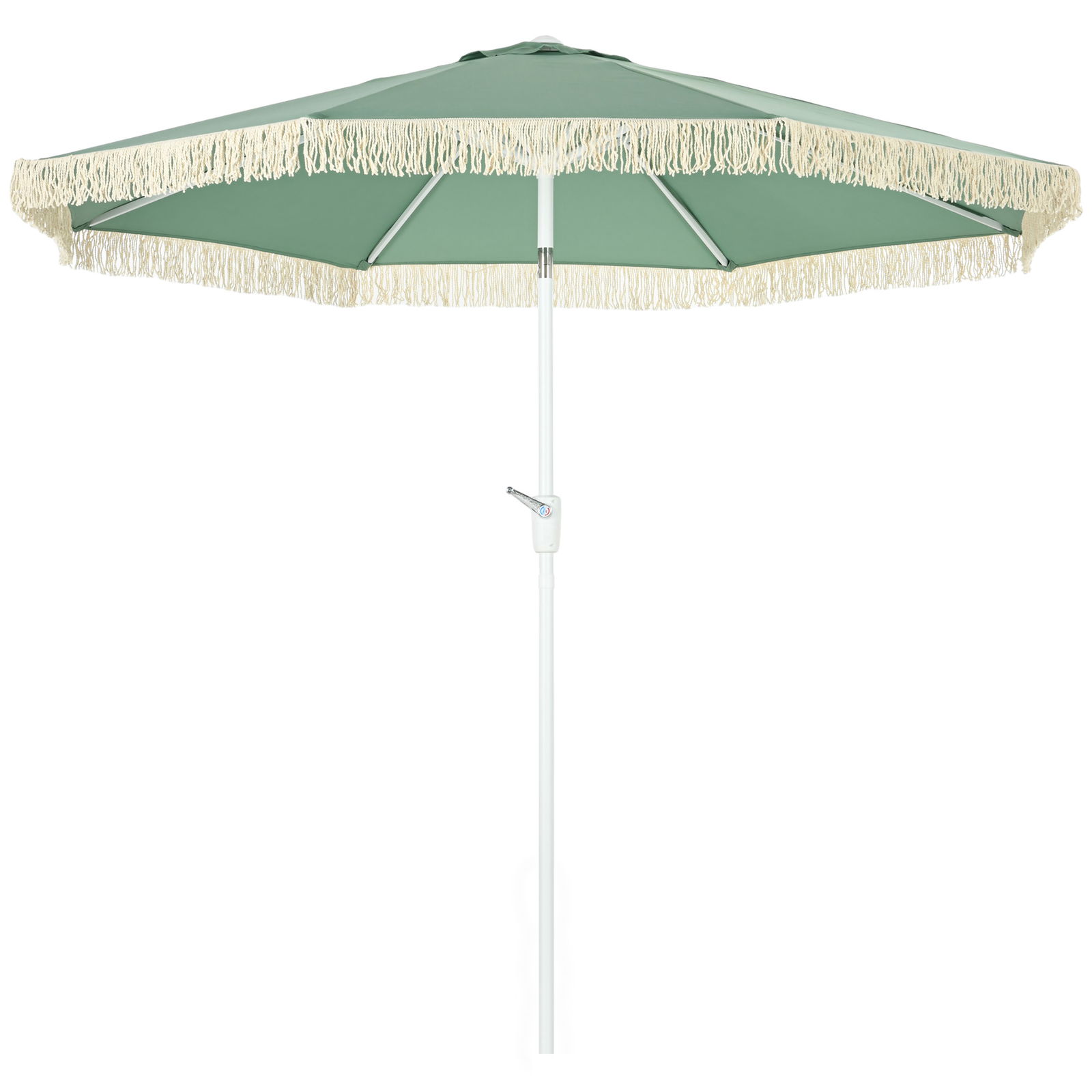 Outsunny Umbrelă de Grădină Înclinabilă cu Franjuri, Manivelă şi Tijă în 2 Secţiuni, Ø2.65x2.45 m, Verde | Aosom Romania