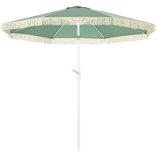 Outsunny Umbrelă de Grădină Înclinabilă cu Franjuri, Manivelă şi Tijă în 2 Secţiuni, Ø2.65x2.45 m, Verde | Aosom Romania