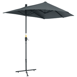 Outsunny Umbrelă Semicirculară Dublă cu Deschidere cu Manivelă, 7 Spițe și Suport în Cruce, 200x190x240 cm, Gri | Aosom Romania