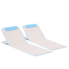 Outsunny Set 2 Șezlonguri de Plajă Pliabile cu Tetieră, Spătar Reglabil și Husă pentru Transport, 134x48x33-43 cm, Bej | Aosom Romania