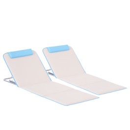 Outsunny Set 2 Șezlonguri de Plajă Pliabile cu Tetieră, Spătar Reglabil și Husă pentru Transport, 134x48x33-43 cm, Bej | Aosom Romania