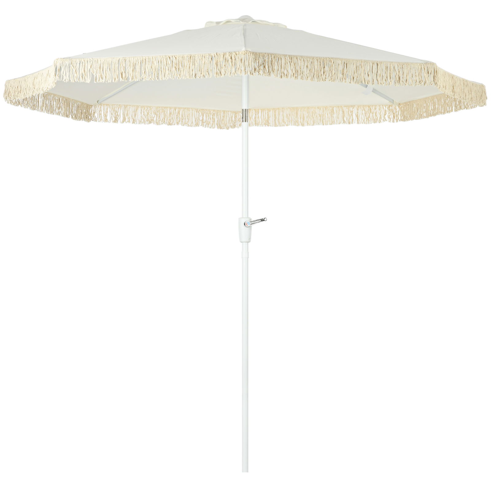 Outsunny Umbrelă de Grădină Înclinabilă cu Franjuri, Manivelă şi Tijă în 2 Secţiuni, Ø2.65x2.45 m, Alb | Aosom Romania