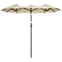Outsunny Umbrelă de Grădină Dublă Înclinabilă la 45° cu Manivelă si 3 Orificii de Ventilație, 295x152x222 cm, Kaki | Aosom Romania