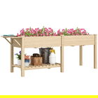 Outsunny Strat Înălțat de Grădină cu Masă Laterală, Raft Inferior și Orificii de Drenaj, 207x59x78 cm, Lemn Natural | Aosom Romania