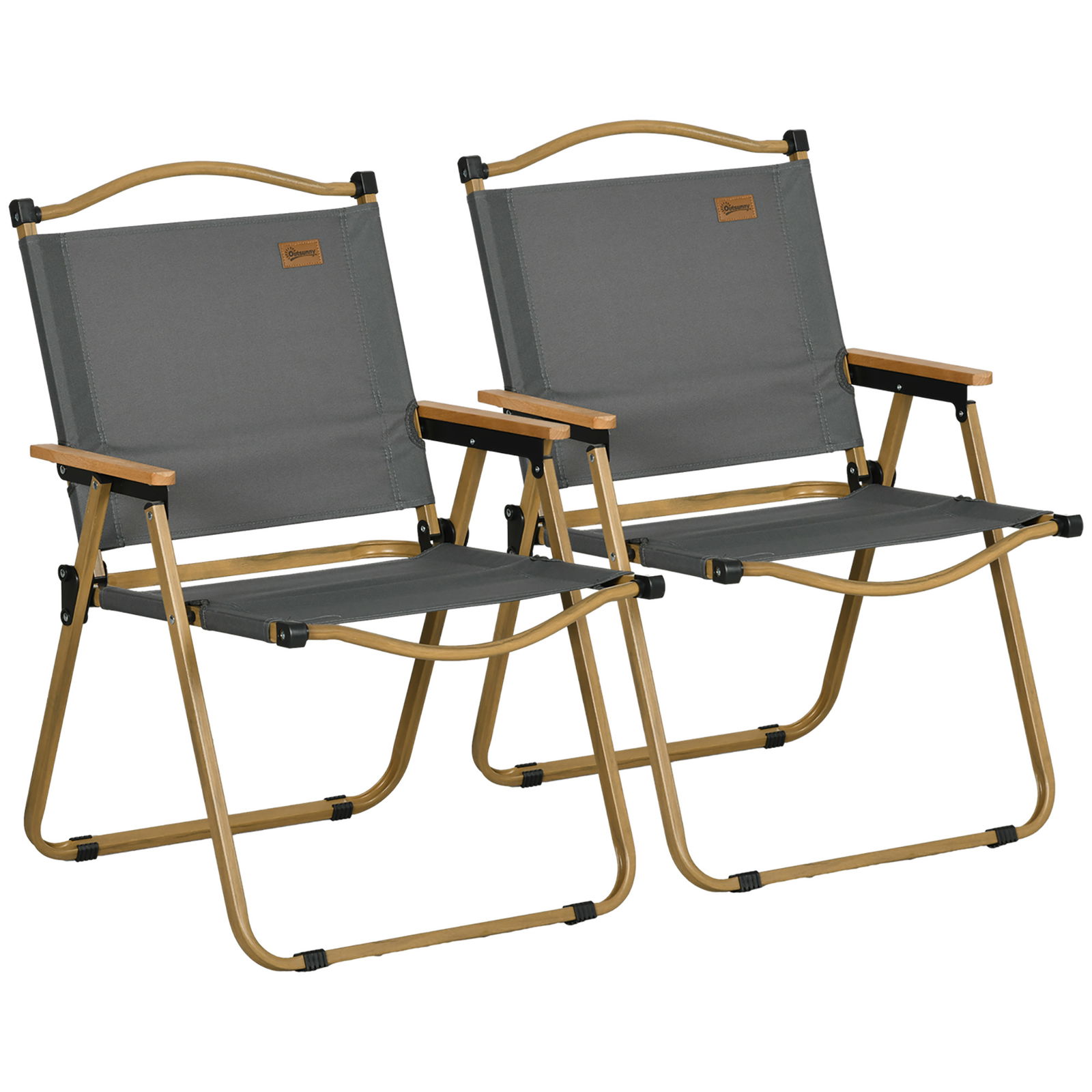 Outsunny Set 2 Scaune de Camping Pliabile cu Cotiere, 54x59x78 cm, Gri Închis | Aosom Romania