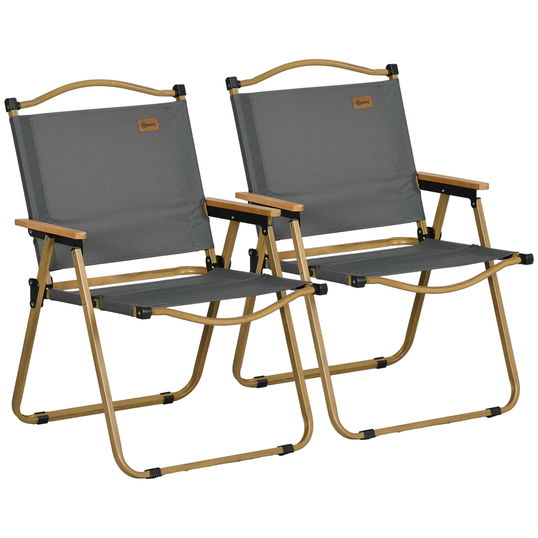 Outsunny Set 2 Scaune de Camping Pliabile cu Cotiere, 54x59x78 cm, Gri Închis | Aosom Romania