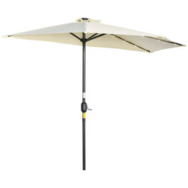 Outsunny Umbrelă Semicirculară cu 20 Lumini LED, Panou Solar, Manivelă si Tijă în 2 Secțiuni, 270x135x240cm, Bej | Aosom Romania
