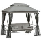 Outsunny Balansoar 3 Posti si Sezlong cu Copertina tip Foisor cu Plasa Impotriva Tantarilor si Perne, Gri Inchis 256x172x248cm
