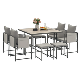 Outsunny Set Mobilier de Grădină din 9 Piese cu Masă, 4 Fotolii și 4 Scaune, 110x110x75 cm, Gri | Aosom Romania