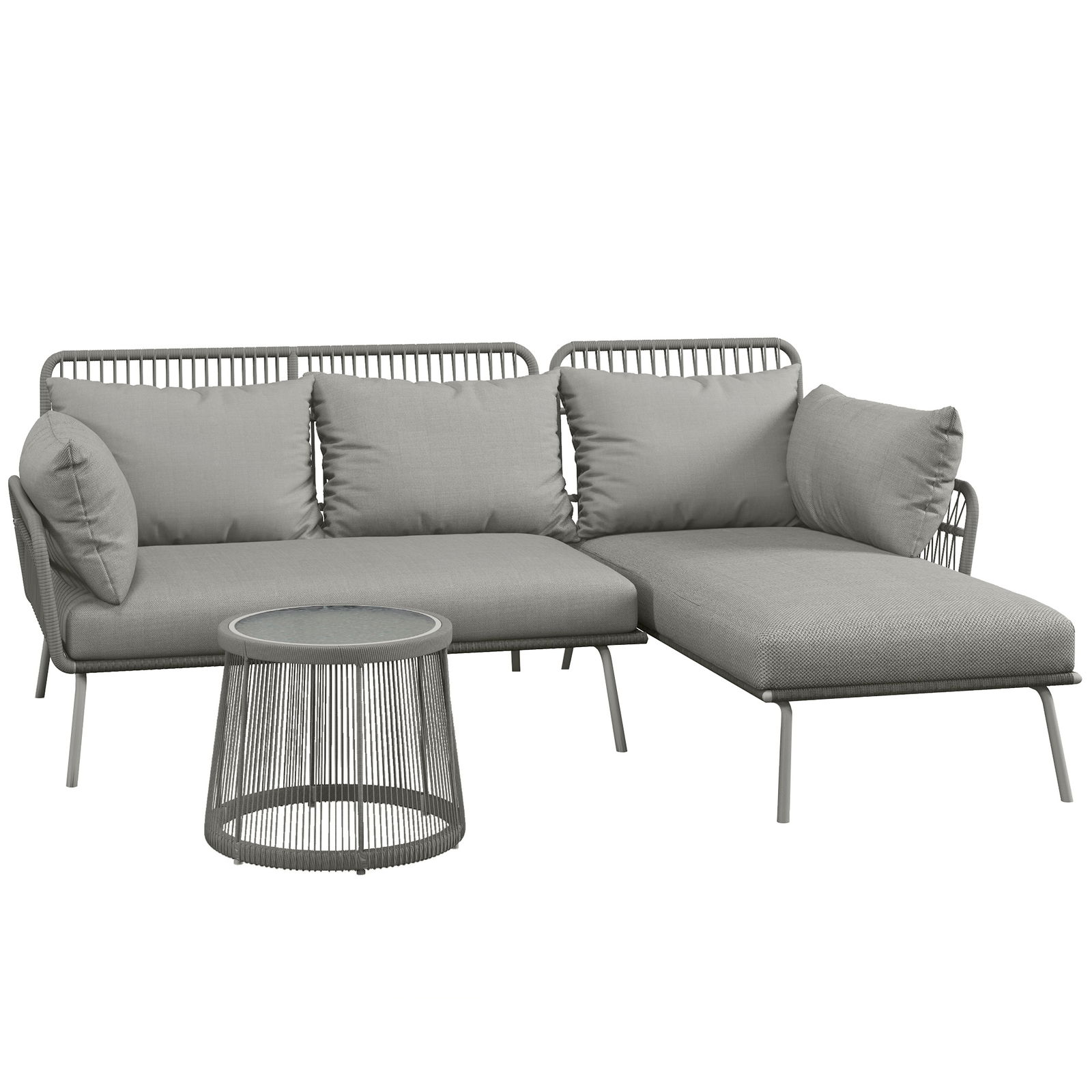 Outsunny Set Mobilier de Grădină din 3 Piese cu Canapea, Şezlong cu Perne şi Măsuţă, 125x77x82 cm, Gri Deschis | Aosom Romania