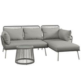 Outsunny Set Mobilier de Grădină din 3 Piese cu Canapea, Şezlong cu Perne şi Măsuţă, 125x77x82 cm, Gri Deschis | Aosom Romania