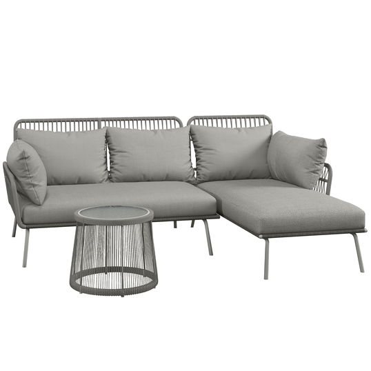 Outsunny Set Mobilier de Grădină din 3 Piese cu Canapea, Şezlong cu Perne şi Măsuţă, 125x77x82 cm, Gri Deschis | Aosom Romania