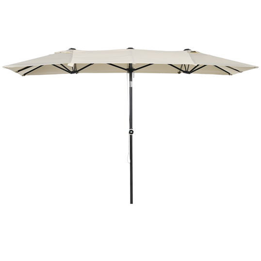 Outsunny Umbrelă de Grădină Dublă Înclinabilă și Reglabilă în Înălțime, 295x150x170-214 cm, Alb Crem | Aosom Romania