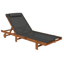 Outsunny Șezlong cu Roți, Spătar Reglabil în 4 Poziții și Tetieră, 84x200x101 cm, Negru | Aosom Romania