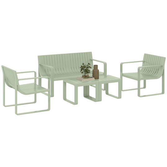 Outsunny Set de Grădină din 5 Piese cu Canapea, 2 Fotolii și 2 Măsuțe, 122x60.5x70 cm, Verde | Aosom Romania