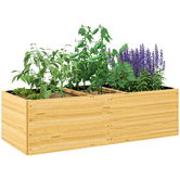 Outsunny Strat de Grădină Înălțat și Adânc cu 3 Zone de Creștere și Strat de Protecție, 140x60x40 cm, Lemn Natural | Aosom Romania