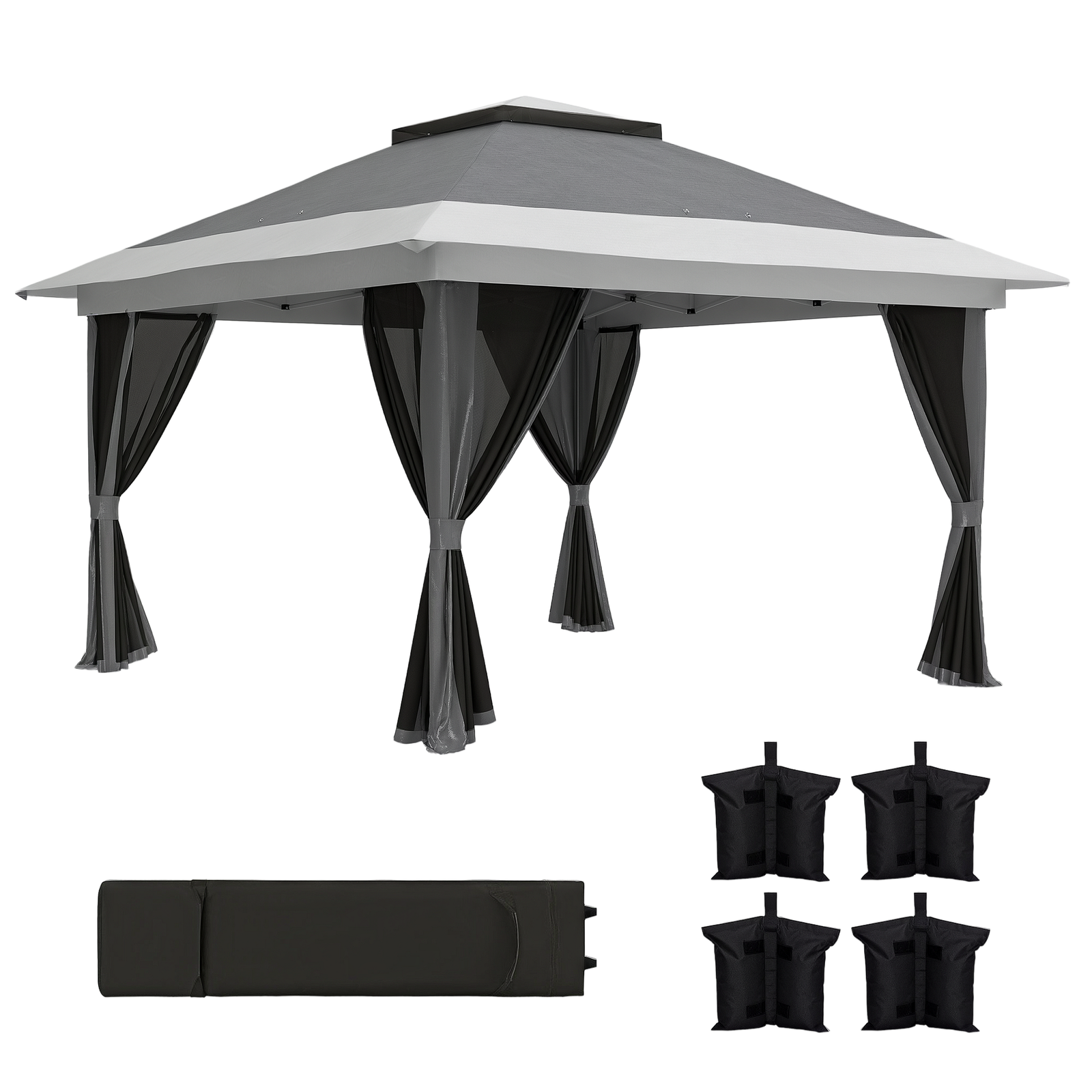 Outsunny Pavilion Pliabil cu Pereți din Plasă, Înălțime Reglabilă și Protecție UV, 356x356x280 cm, Gri | Aosom Romania