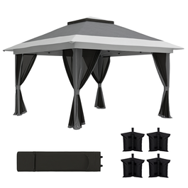 Outsunny Pavilion Pliabil cu Pereți din Plasă, Înălțime Reglabilă și Protecție UV, 356x356x280 cm, Gri | Aosom Romania