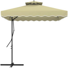 Outsunny Umbrelă Suspendată cu Copertină Dublă, Deschidere cu Manivelă, Bază în Cruce şi Falduri, 2.5x2.5 m, Bej | Aosom Romania
