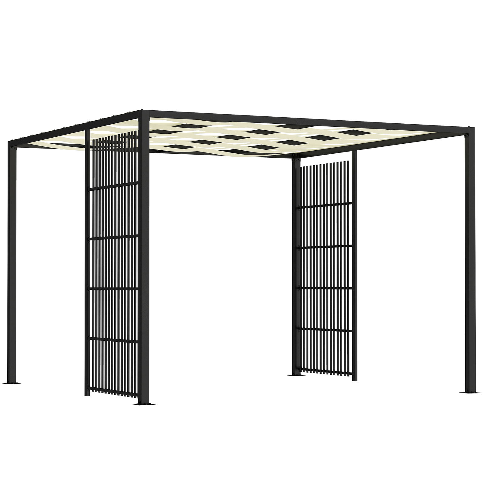 Outsunny Pergolă cu Acoperiș Ondulat și Panouri Laterale pentru Intimitate, 3x3m, Negru | Aosom Romania
