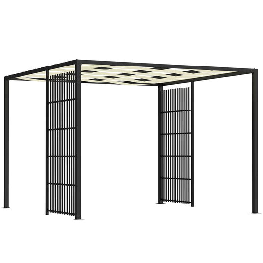 Outsunny Pergolă cu Acoperiș Ondulat și Panouri Laterale pentru Intimitate, 3x3m, Negru | Aosom Romania