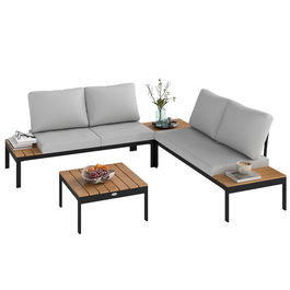 Outsunny Set Mobilier de Grădină din 4 Piese, cu 2 Canapele și 2 Măsuțe de Cafea, 141x64x62 cm, Lemn Natural | Aosom Romania