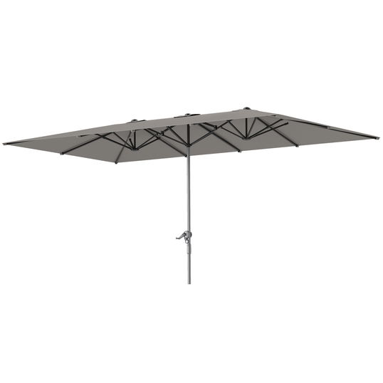 Outsunny Umbrelă Dublă de Grădină cu Manivelă și 12 Spițe din Aluminiu și Poliester, 4.5x2.6 m, Gri Închis | Aosom Romania