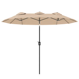 Outsunny Umbrelă de Grădină Dublă Înclinabilă la 45° cu Manivelă şi 3 Orificii de Ventilaţie, 295x152x222 cm, Cafeniu | Aosom Romania