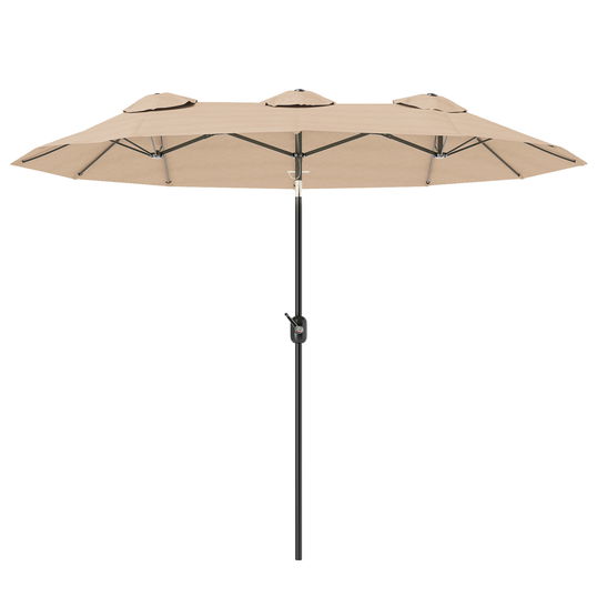 Outsunny Umbrelă de Grădină Dublă Înclinabilă la 45° cu Manivelă şi 3 Orificii de Ventilaţie, 295x152x222 cm, Cafeniu | Aosom Romania