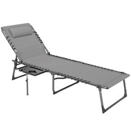 Outsunny Șezlong de Grădină Pliabil și Reglabil în 5 Poziții cu Măsuță Laterală, 60x190x31 cm, Gri | Aosom Romania