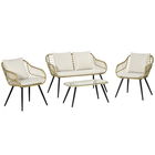 Outsunny Set Mobilier de Grădină din 4 Piese cu Canapea, 2 Fotolii cu Perne Lavabile și Măsuță, 120x65x78 cm, Bej | Aosom Romania