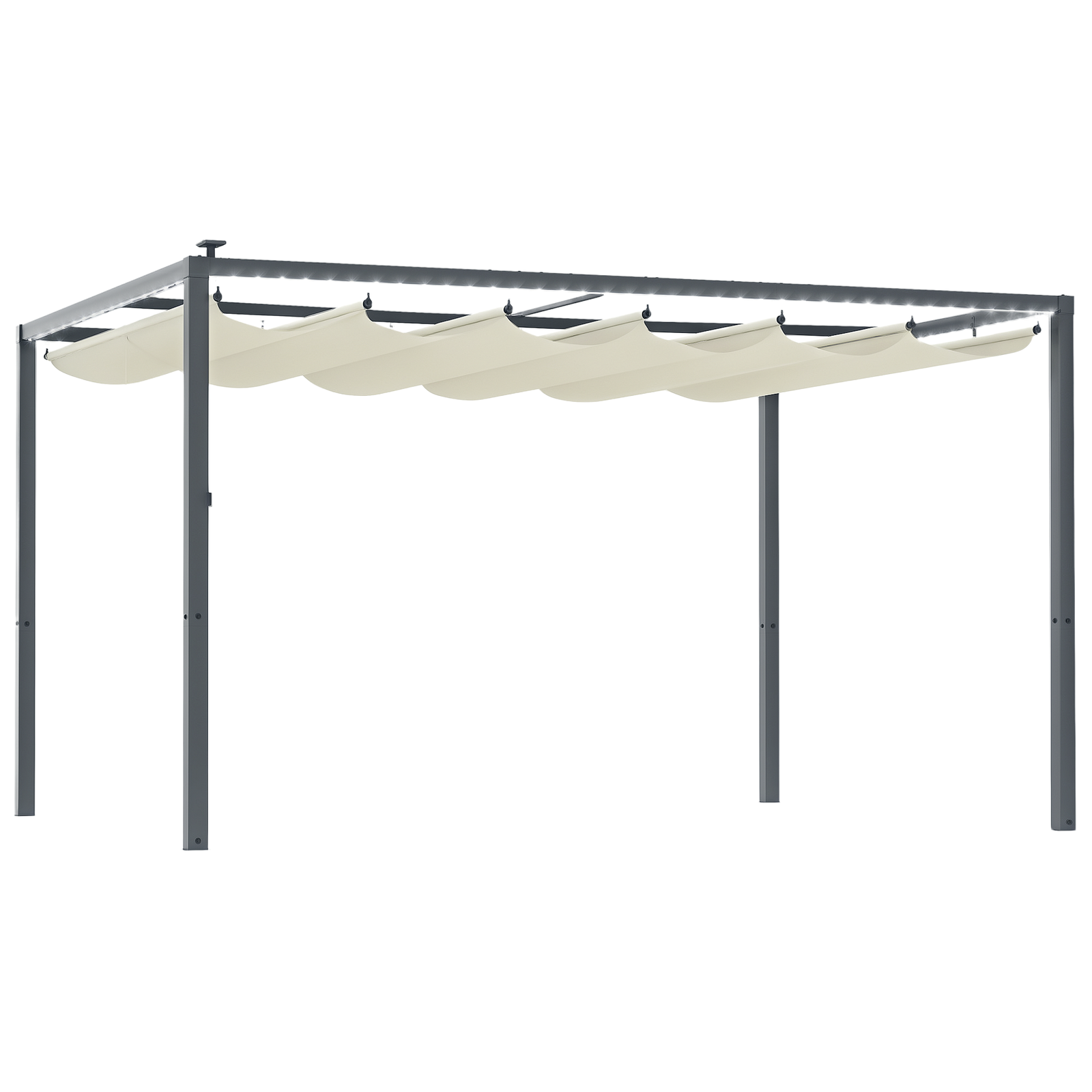 Outsunny Pergolă cu Lumini LED și 12 Orificii de Drenaj, 400x300x230 cm, Alb Crem | Aosom Romania