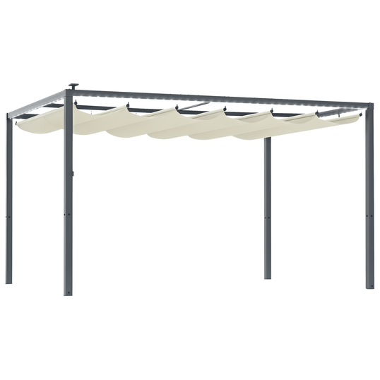 Outsunny Pergolă cu Lumini LED și 12 Orificii de Drenaj, 400x300x230 cm, Alb Crem | Aosom Romania
