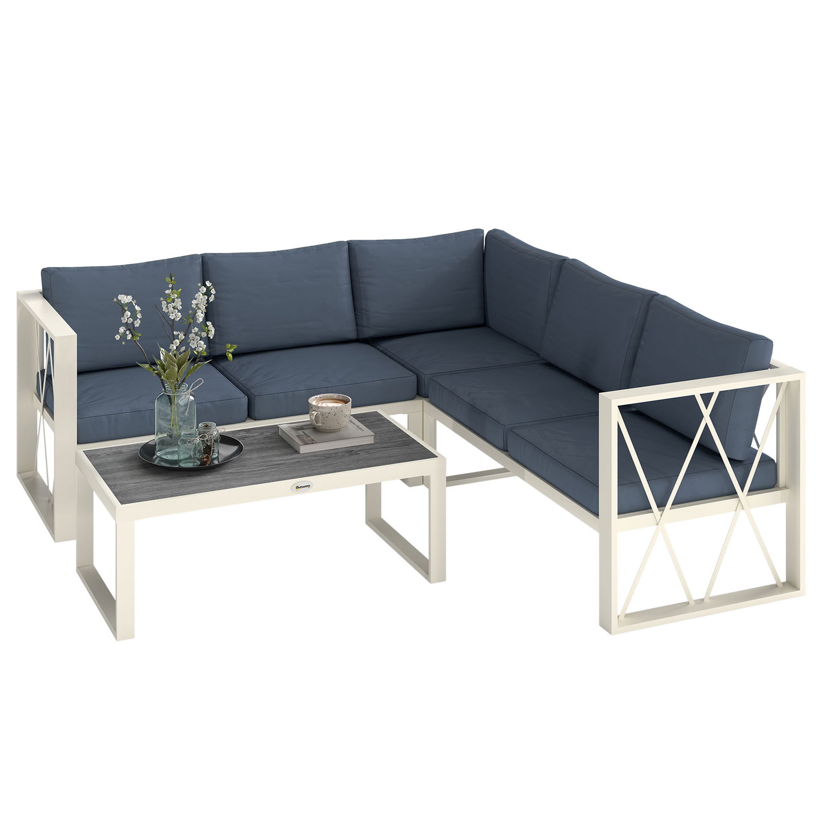 Outsunny Set Mobilier de Grădină din 4 Piese cu 2 Canapele, Fotoliu Reglabil și Măsuță de Cafea, 121x61x62 cm, Gri | Aosom Romania