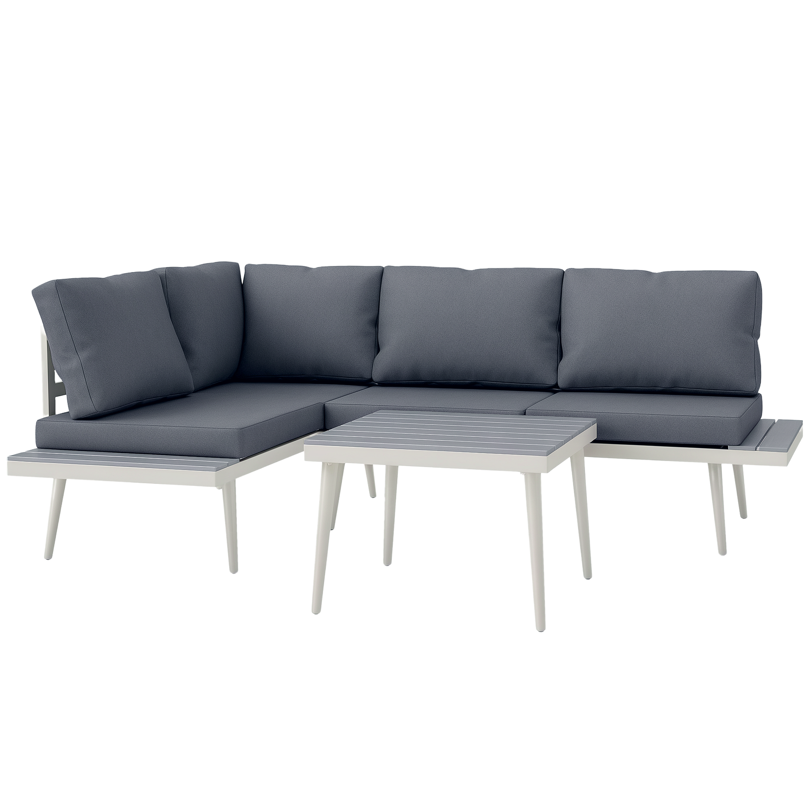 Outsunny Set Mobilier de Grădină din 3 Piese cu 2 Canapele cu Spătar Reglabil în 5 Poziții și Măsuță, 139x63x65 cm, Gri | Aosom Romania