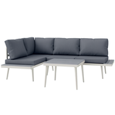 Outsunny Set Mobilier de Grădină din 3 Piese cu 2 Canapele cu Spătar Reglabil în 5 Poziții și Măsuță, 139x63x65 cm, Gri | Aosom Romania