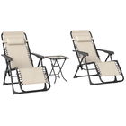 Outsunny Set de 2 Șezlonguri de Grădină cu Gravitație Zero și Măsuță cu Suport pentru Pahare, 47x47x54 cm, Bej | Aosom Romania