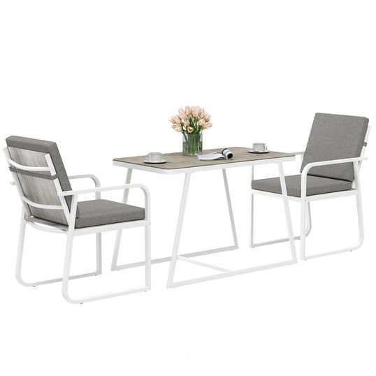 Outsunny Set de Grădină cu Masă și Scaune cu Perne Detașabile, Blat din Sticlă și Cadru din Oțel, 108x60x72 cm, Alb | Aosom Romania
