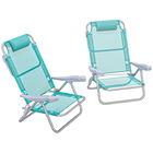 Outsunny Set 2 Scaune de Camping Pliabile cu Tetieră Căptușită și Spătar Reglabil în 6 Poziții, 62x65x80 cm, Albastru | Aosom Romania