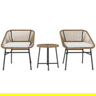 Outsunny Set Bistro din 3 Piese cu Măsuță de Cafea cu Blat de Sticlă și 2 Scaune, Φ45x46 cm, Natural | Aosom Romania
