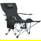 Outsunny Scaun de Camping Pliabil și Rabatabil cu Suport pentru Picioare Detașabil și Tetieră, 82x50/100x88 cm, Negru | Aosom Romania