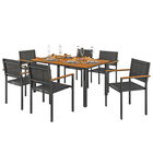 Outsunny Set de Grădină din 7 Piese cu Masă și 6 Scaune Stivuibile cu Brațe, 150x90x75 cm, Lemn Natural | Aosom Romania