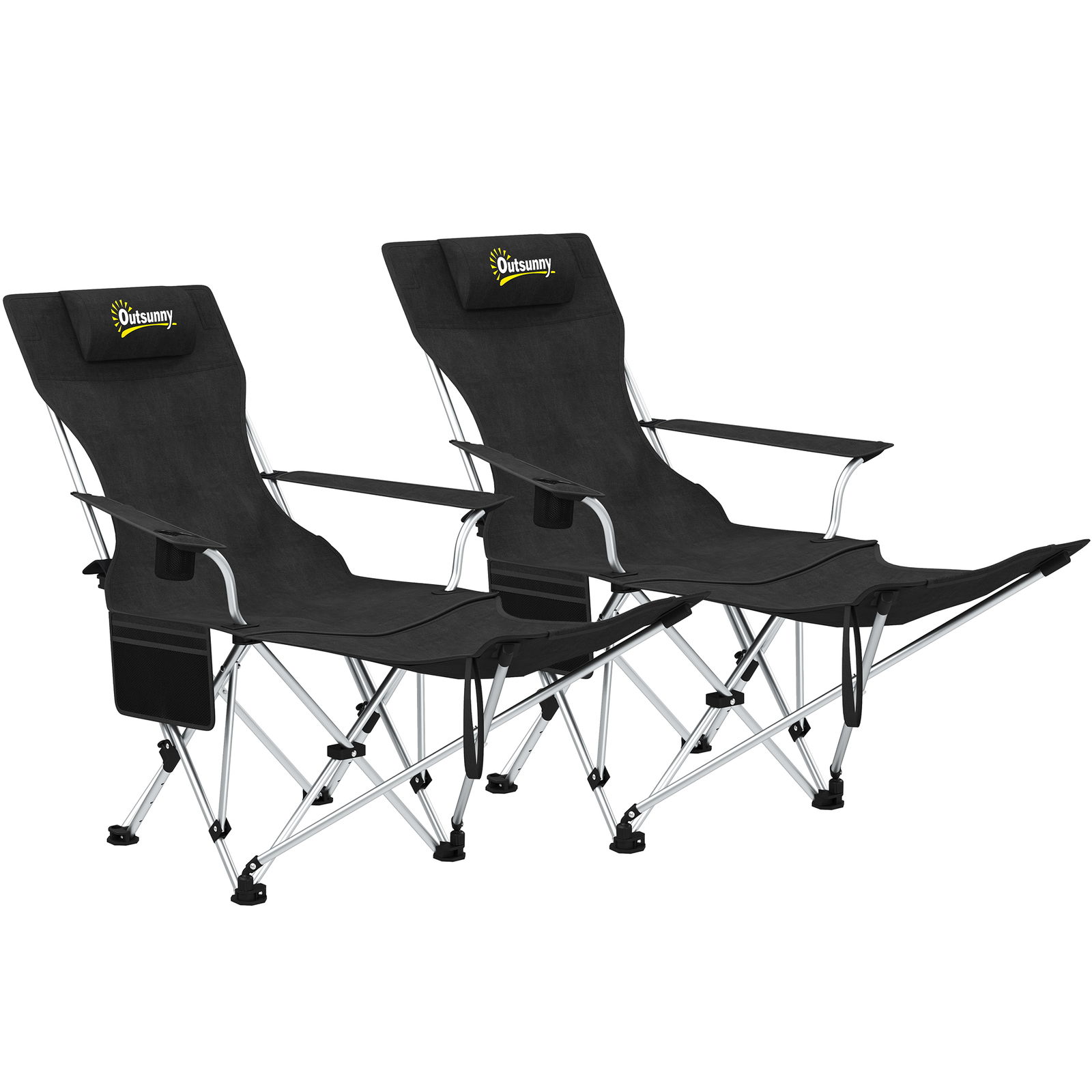 Outsunny Set de 2 Scaune de Camping Pliabile cu Suport pentru Picioare Detașabil, 82x100x88 cm, Negru | Aosom Romania