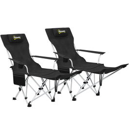 Outsunny Set de 2 Scaune de Camping Pliabile cu Suport pentru Picioare Detașabil, 82x100x88 cm, Negru | Aosom Romania