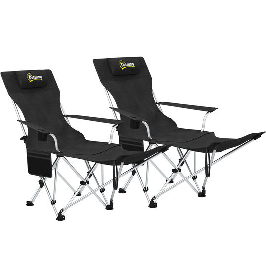 Outsunny Set de 2 Scaune de Camping Pliabile cu Suport pentru Picioare Detașabil, 82x100x88 cm, Negru | Aosom Romania