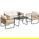 Outsunny Set Mobilier de Grădină din 4 Piese cu Canapea, 2 Fotolii și Măsuță, 110x61x63 cm, Alb Crem | Aosom Romania