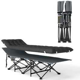 Outsunny Pat de Camping Pliabil cu Tetieră Înclinată și Saltea Detașabilă, 68x196x37 cm, Negru | Aosom Romania