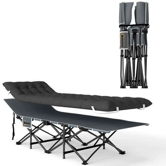 Outsunny Pat de Camping Pliabil cu Tetieră Înclinată și Saltea Detașabilă, 68x196x37 cm, Negru | Aosom Romania